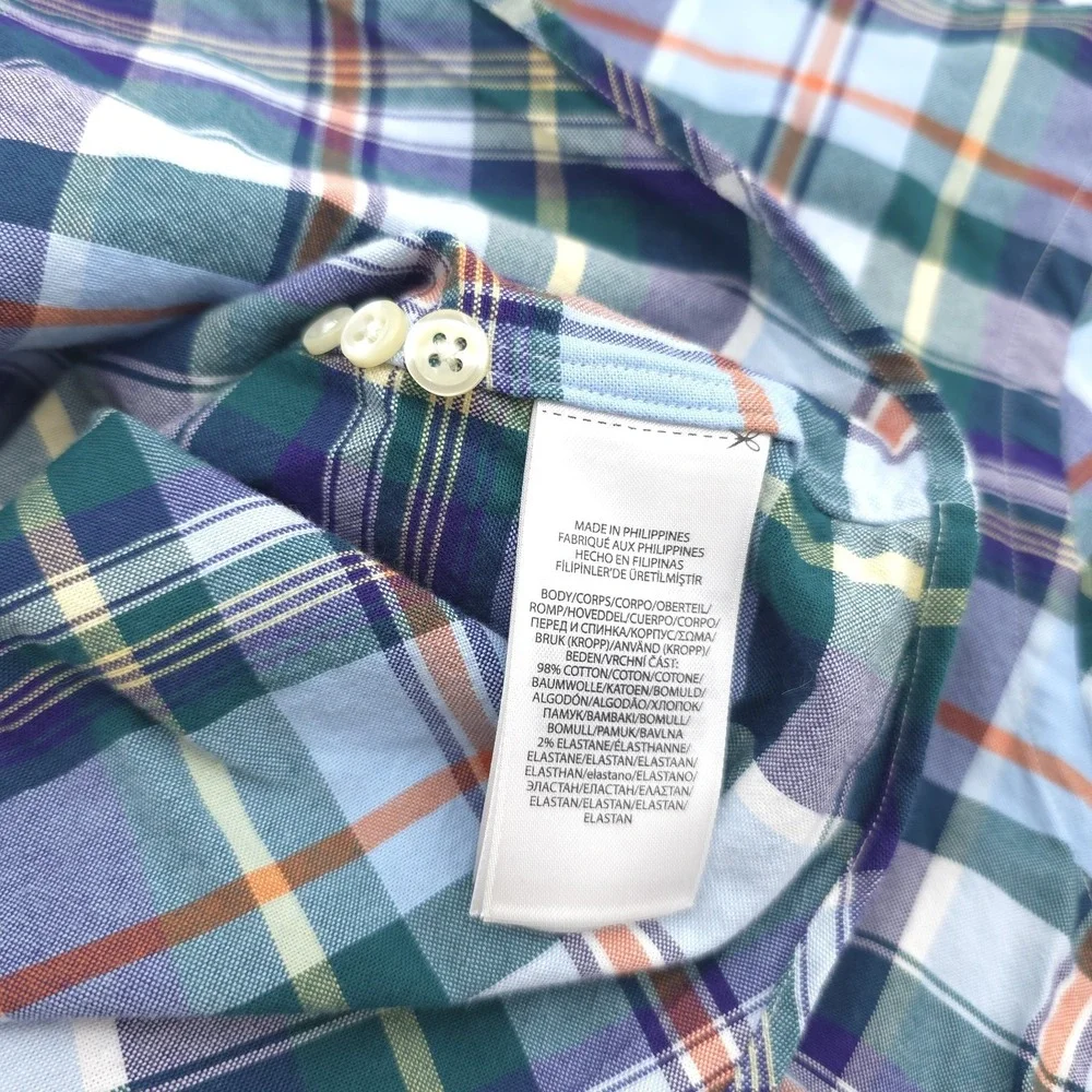 Ralph Lauren Men S Slim Fit Stretch Oxford Green Plaid Shirt Button Flesh Pony‎